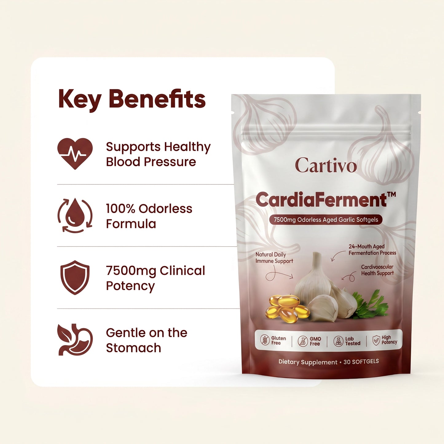 CardiaFerment™ — 7500mg Odorless Aged Garlic Softgels by Cartivo