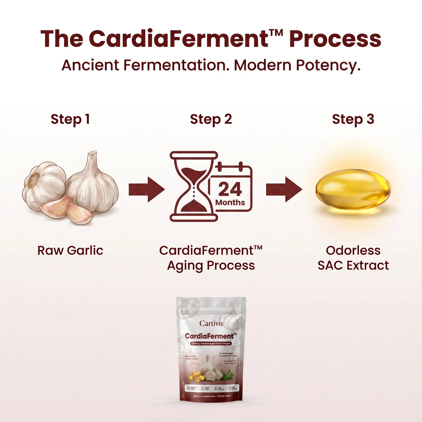 CardiaFerment™ — 7500mg Odorless Aged Garlic Softgels by Cartivo