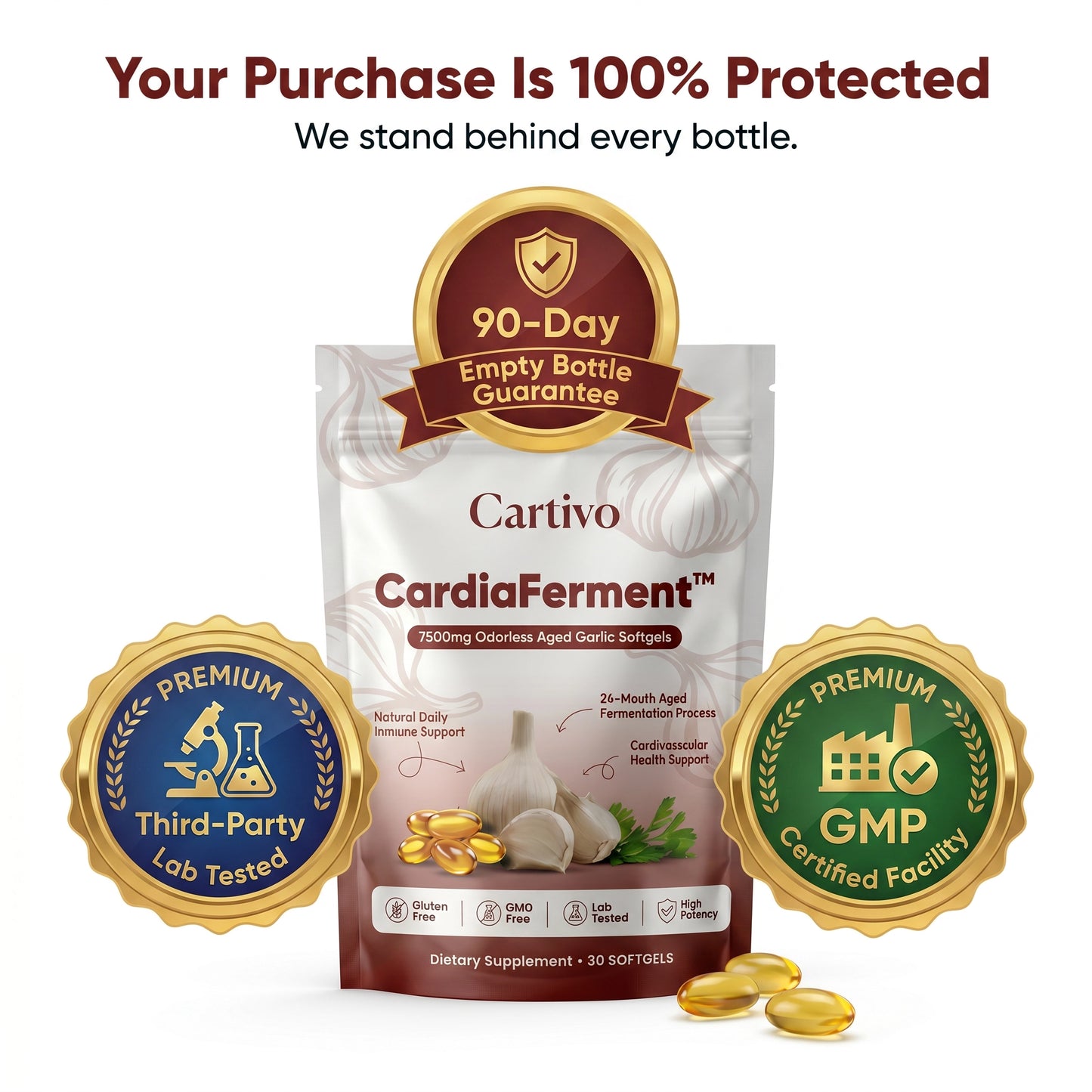 CardiaFerment™ — 7500mg Odorless Aged Garlic Softgels by Cartivo