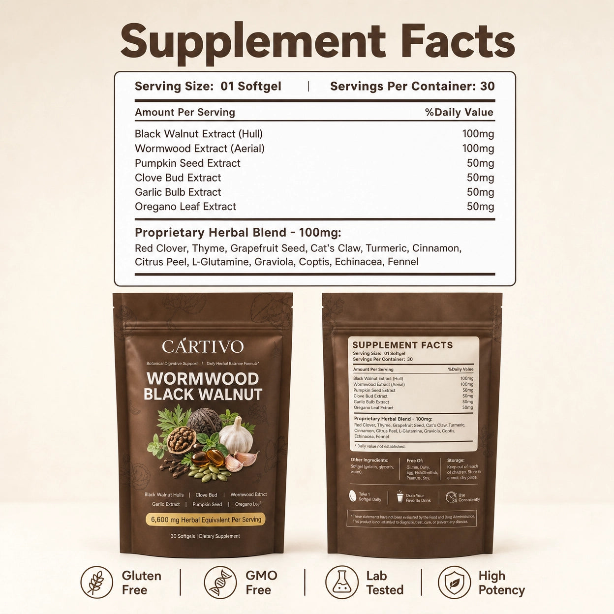 Cartivo Wormwood Black Walnut Softgels